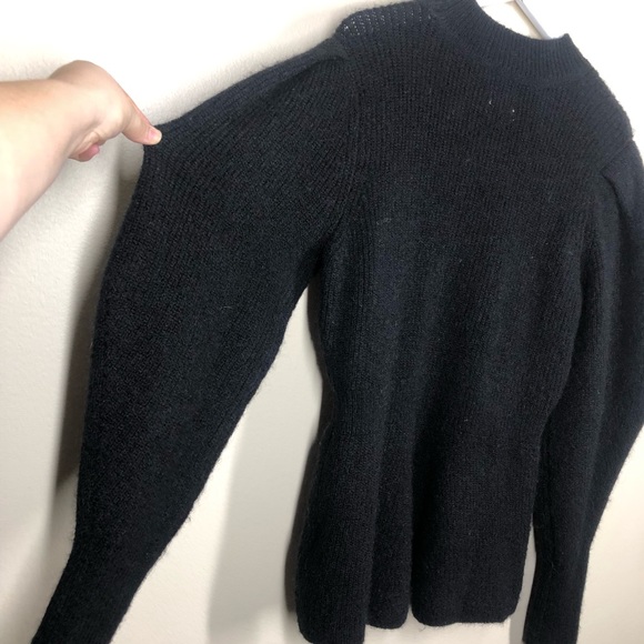 H&M Cozy Black Balloon Sleeve Peplum Alpaca Blend Sweater Washable Wool Medium - Picture 4 of 7